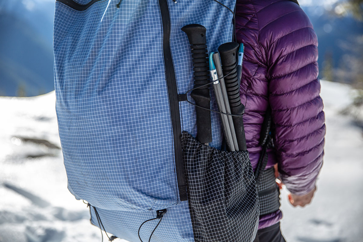 Zpacks Arc Haul Zip 64L backpack (trekking poles in side pocket)